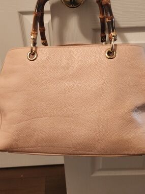 Mark & Graham Blush Pink Pebbled Satchel with Bamboo Handles